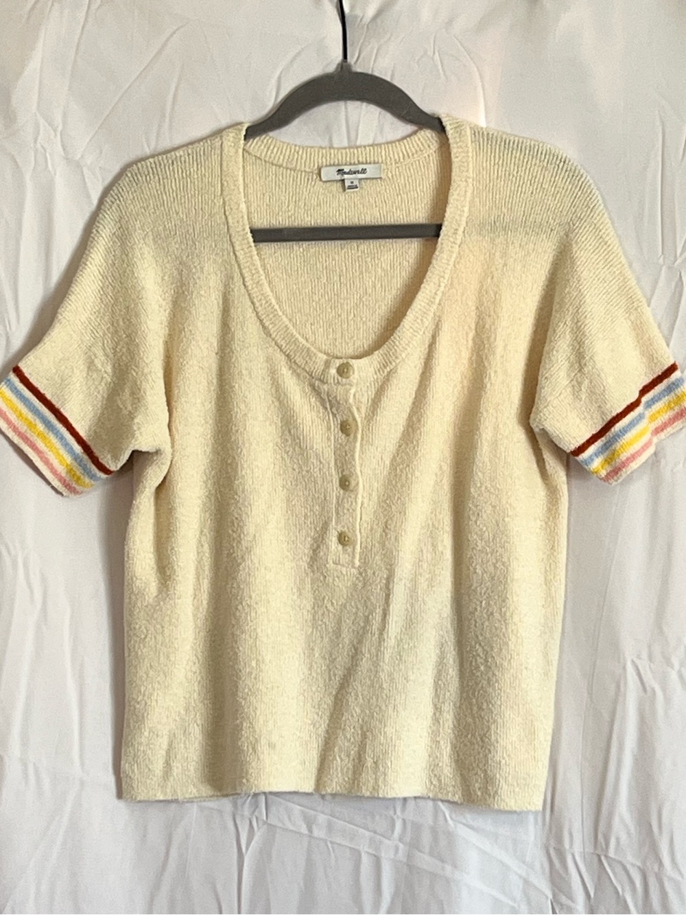 Madewell Cream Short-Sleeve sweater with Subtle Texture size medium